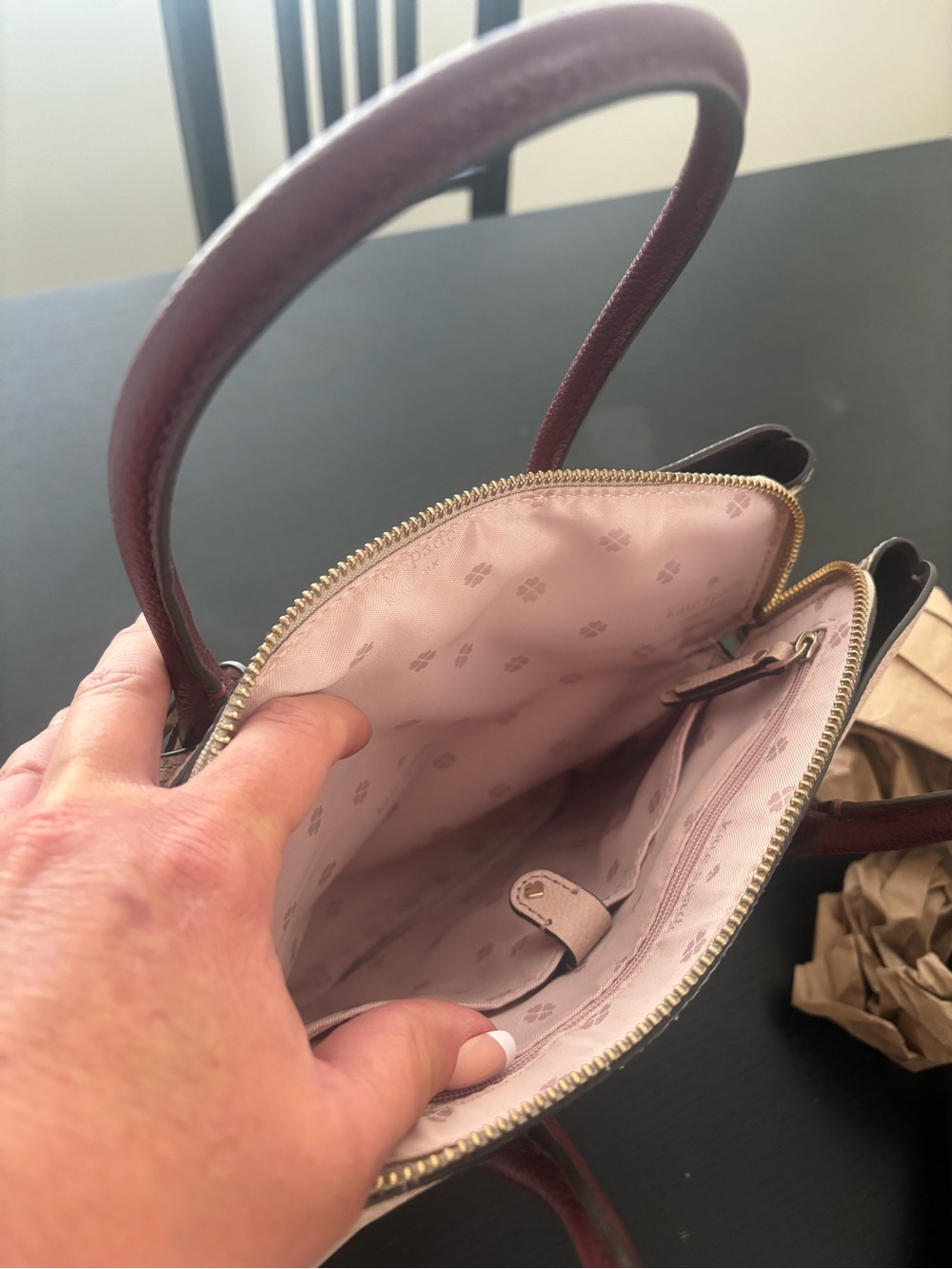 kate spade Eva Pink and Burgundy Satchel with Snake-Print Accent - Picture 2 of 12